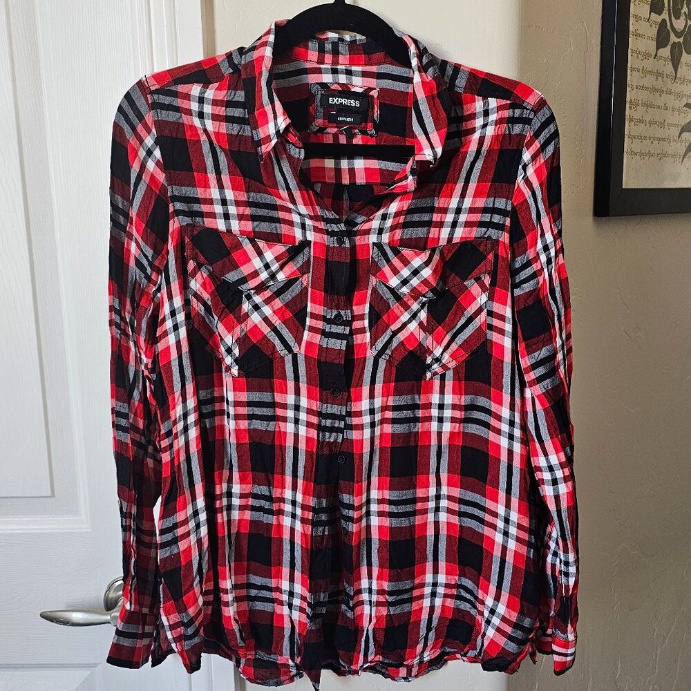 Express boyfriend plaid button down size M